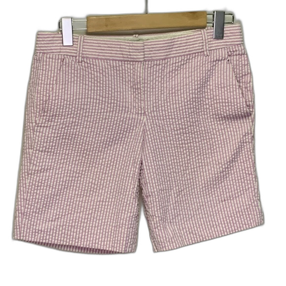 J. Crew Pink White Striped Seersucker Classic Shorts Size 4 - Picture 1 of 11
